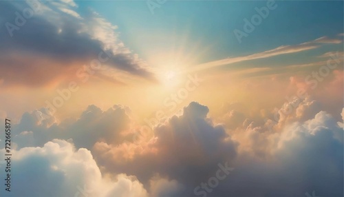 神聖な空と雲の背景　光　太陽　夜明け　夕焼け　フレーム　イラスト素材　AI生成画像 photo