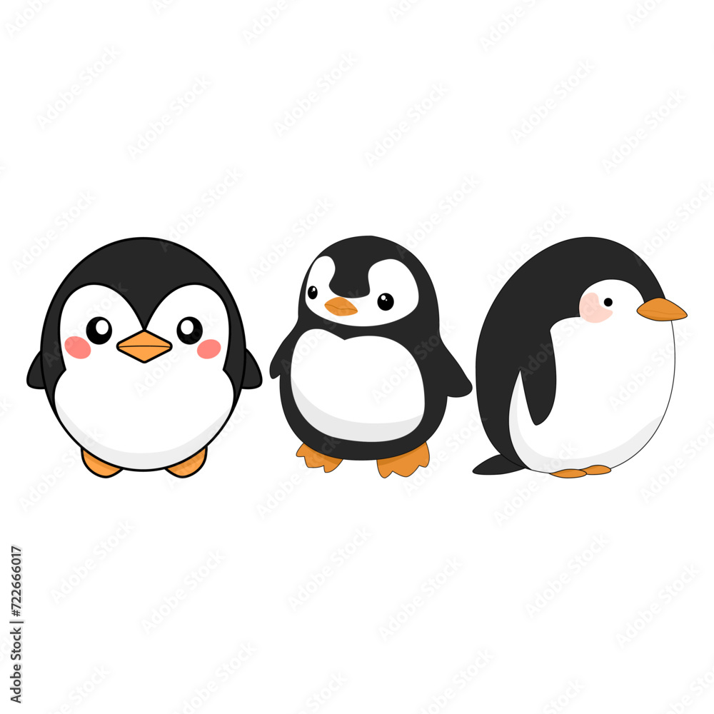 Fototapeta premium animal, cute, penguin, cartoon, illustration, vector, character, happy, design, bird, baby, funny, background, winter, isolated, set, graphic, fun, adorable, card, child, little, decoration, polar, 