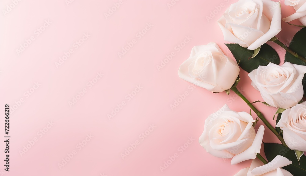 beautiful white roses on a pink background