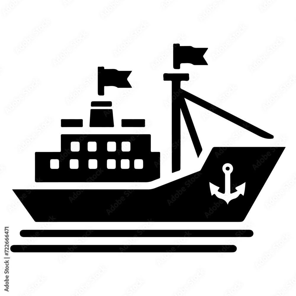 navy ship icon, clipart, vector silhouette, black color silhouette