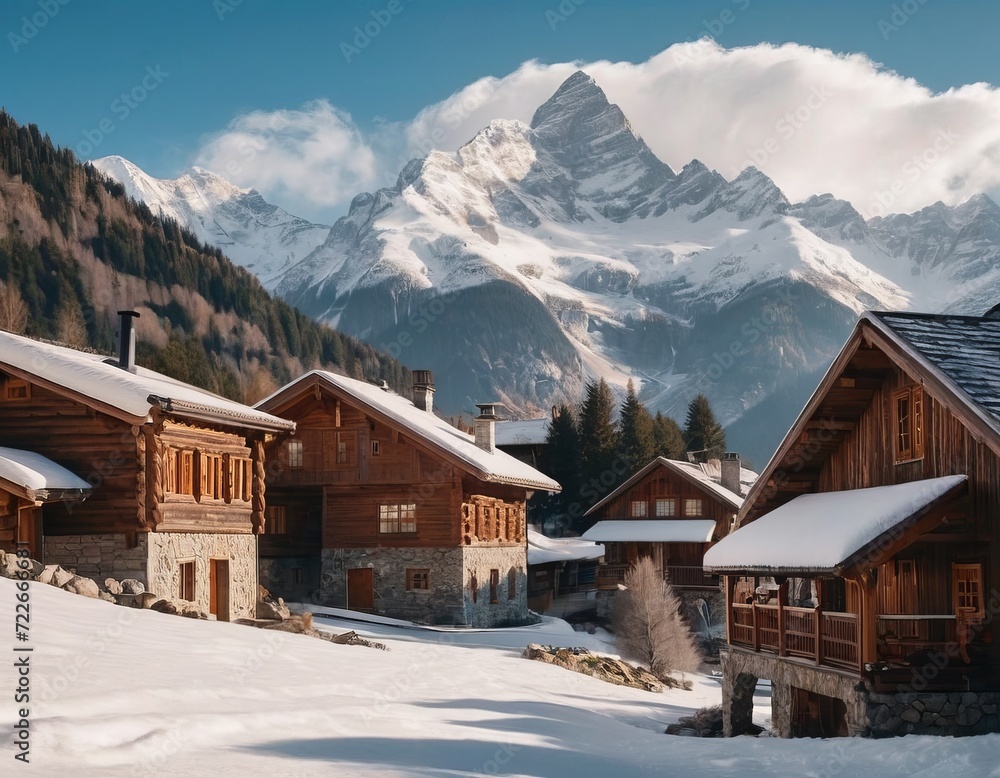 Fototapeta premium Serenity in a Snow-Covered Village