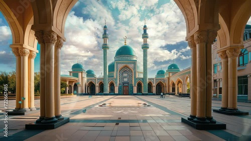 Animation big mosque seamless 4k video background. generated with ai photo