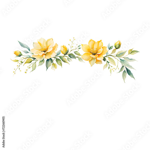 yellow-floral-frame-minimalist-style-watercolor-illustration-no-background-sharp-focus-on