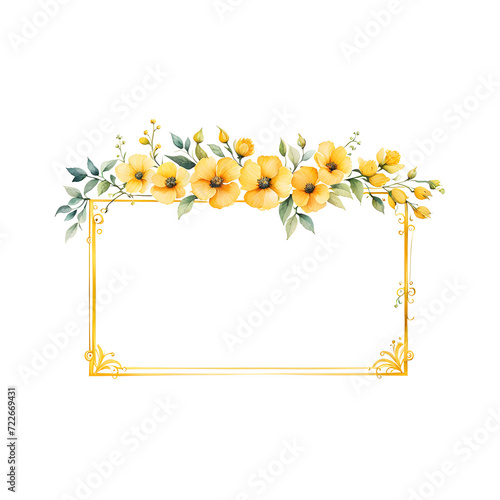 yellow-floral-frame-minimalist-style-watercolor-illustration-no-background-sharp-focus-on