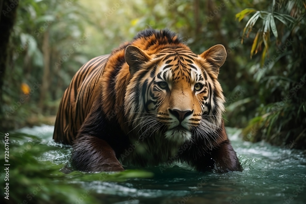 A amazing bengal tiger in action, concept of international tiger day 2024 A amazing bengal tiger in action, concept of international tiger day 2024