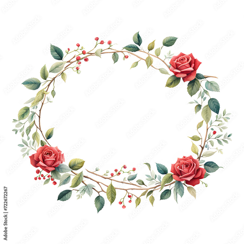 watercolor-illustration-featuring-a-red-rose-floral-frame-colorful-wreath-composed-in-minimalist