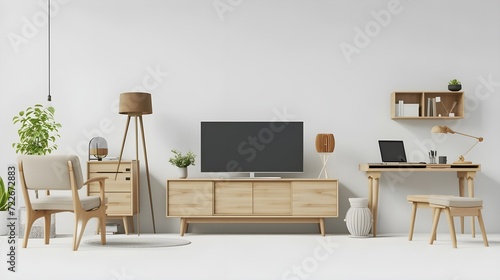 realistic photos of various types of furniture - desk, television, lamp, desk, chair photo