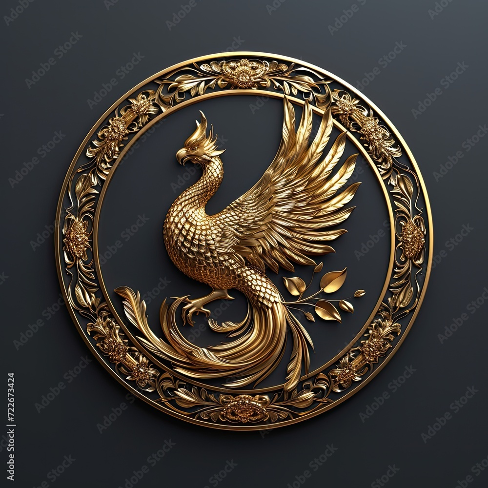 Golden phoenix badge metallic