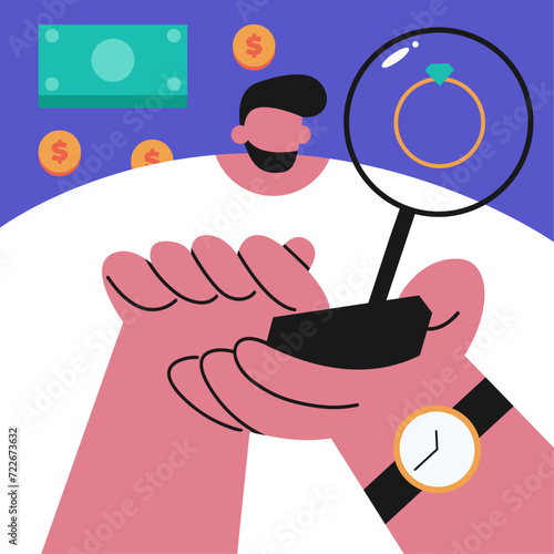 Online Pawnshop. Flat vector illustration.