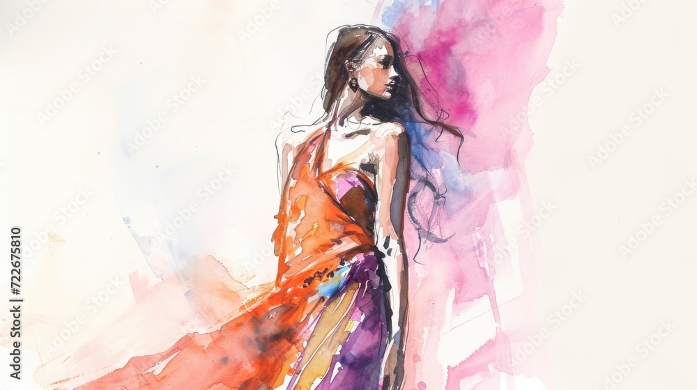 Illustration of models on the catwalk, highlighted with vibrant colors.