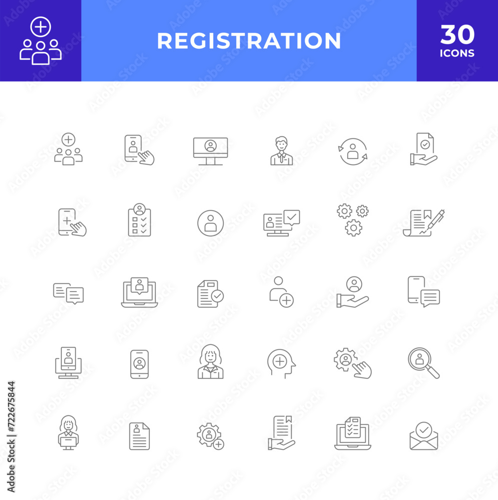 Registration line icon set collection. modern simple web sign, symbol icon. Editable stroke. Registration line icon set collection. modern simple web sign, symbol icon. Editable stroke.