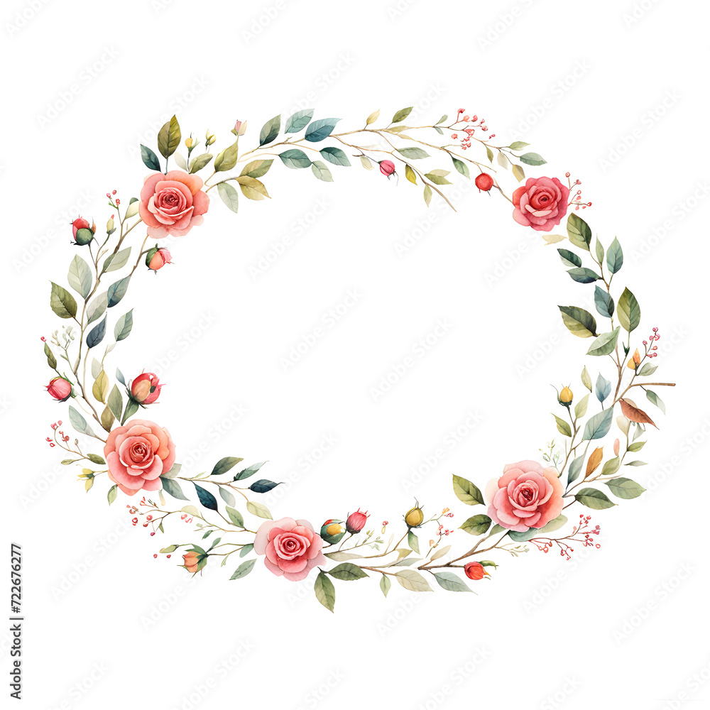 rose-floral-frame-watercolor-illustration-minimalist-colorful-wreath-no-background-artstation