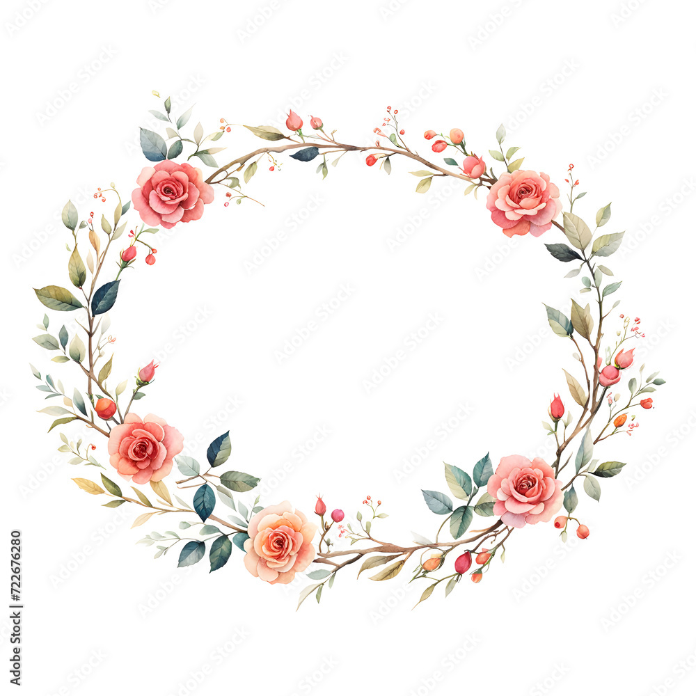 rose-floral-frame-watercolor-illustration-minimalist-colorful-wreath-no-background-artstation