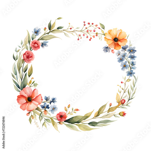 watercolor-illustration-by-featuring-a-minimalist-style-floral-frame-colorful-wreath