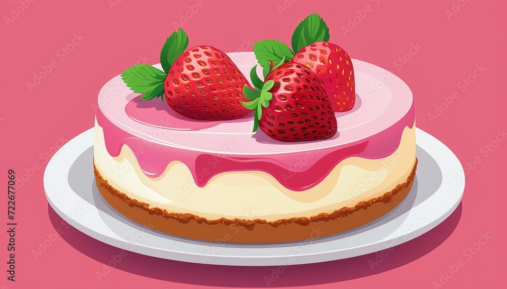 Yummy Strawberry Cheesecake: Modern Flat Style Vector Yummy Strawberry Cheesecake: Modern Flat Style Vector