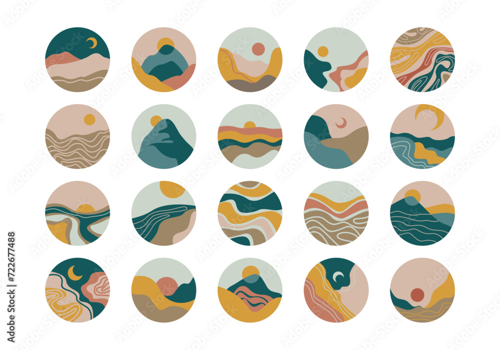 Circle Landscape View Element Set Circle Landscape View Element Set