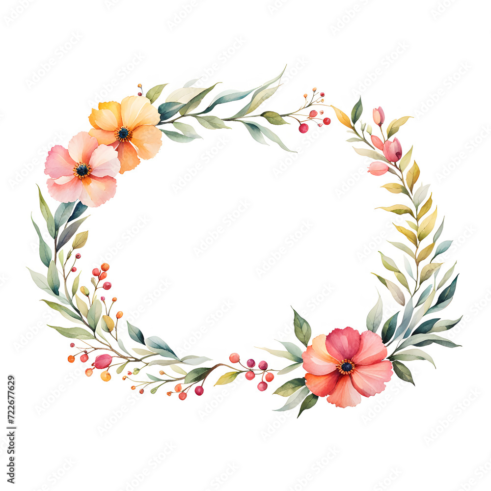 watercolor-illustration-of-a-floral-frame-presenting-a-colorful-wreath-in-minimalist-style-void