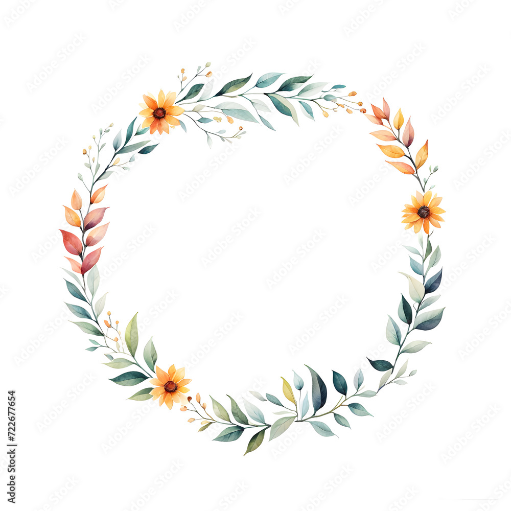 watercolor-illustration-of-a-floral-frame-presenting-a-colorful-wreath-in-minimalist-style-void