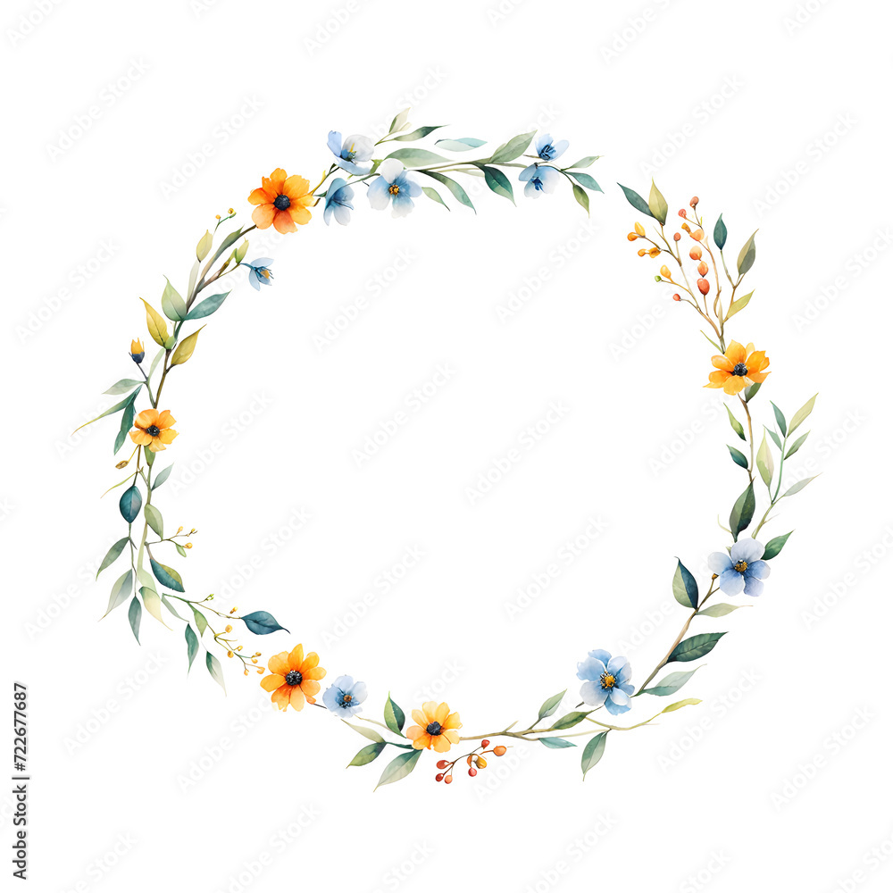 Fototapeta premium watercolor-illustration-of-a-floral-frame-presenting-a-colorful-wreath-in-minimalist-style-void