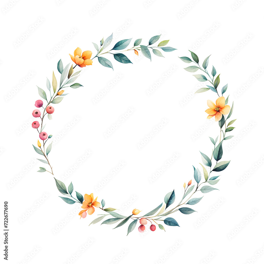 Fototapeta premium watercolor-illustration-of-a-floral-frame-presenting-a-colorful-wreath-in-minimalist-style-void