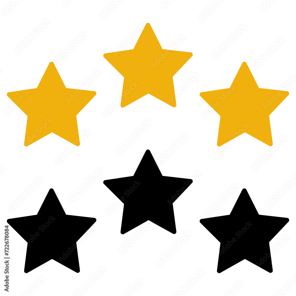 Fototapeta premium Three yellow stars colors. Achievements for games. Customer rating feedback concept from client about employee of website. For mobile applications. Vector illustration