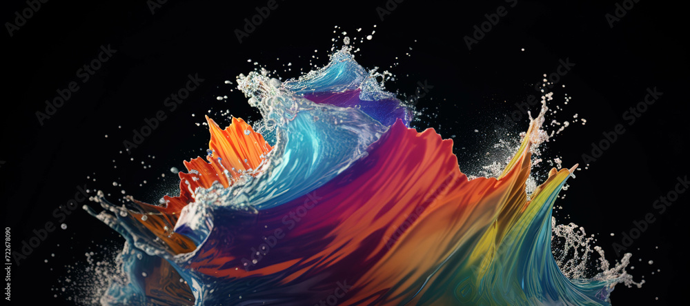 colorful watercolor ink wave splash, paint 16