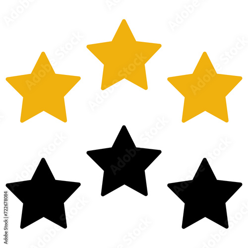 Three yellow stars colors. Achievements for games. Customer rating feedback concept from client about employee of website. For mobile applications. Vector illustration
