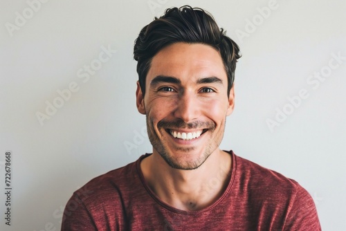 Portrait of handsome man smiling at camera against white background, Man looking at camera