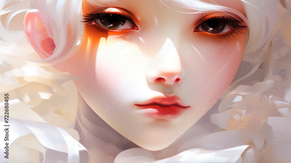 Close-up digital artwork of a fantastical female character with striking features.