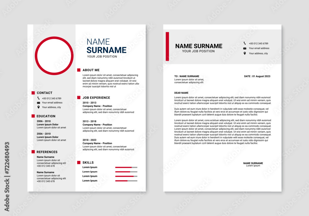 Modern Resume and Cover Letter Layout design template. Minimalist CV resume template for job applications. Vector illustration Modern Resume and Cover Letter Layout design template. Minimalist CV resume template for job applications. Vector illustration