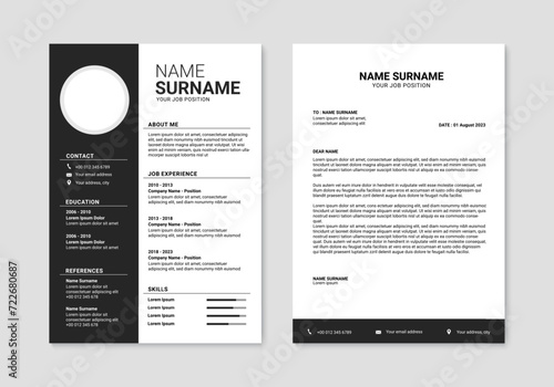 Modern Resume and Cover Letter Layout design template. Minimalist CV resume template for job applications. Vector illustration