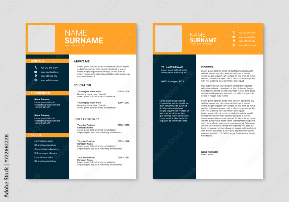 Resume template. Professional CV template. Resume and cover letter layout design. Vector illustration Resume template. Professional CV template. Resume and cover letter layout design. Vector illustration
