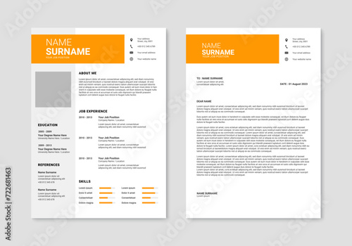 Minimalist resume and cover letter layout design. Professional resume cv template. Vector illustration photo