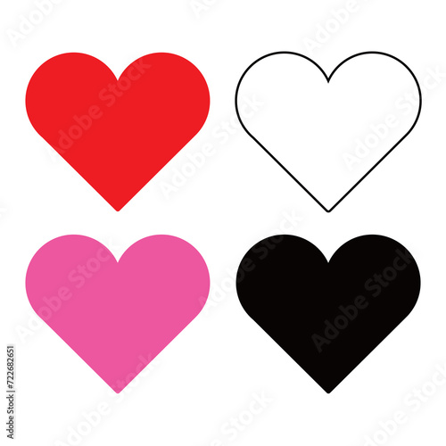 Collection of Love Heart Symbol Icons . Love Illustration Set with Solid and Outline Vector Hearts. Love symbol vector. 