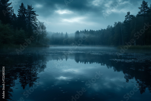 Dark clouds over pond, reflecting water, natural scene
