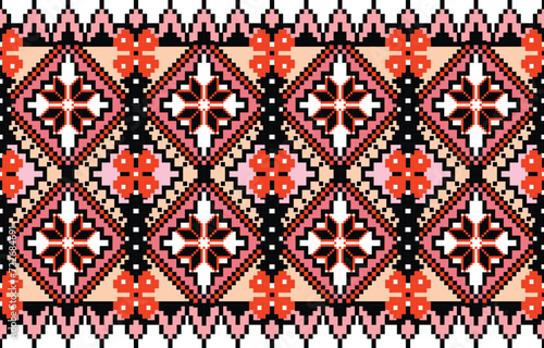 Cross stitch pattern collection.Design with floklore traditional embroidery.Design for texture,fabric,clothing,wrapping,card,decoration,carpet,cross stitch pattern,knitted embroidery,ethic pattern. photo