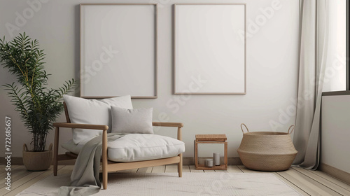 Mock up frame in cozy home interior background coasta. Generative AI