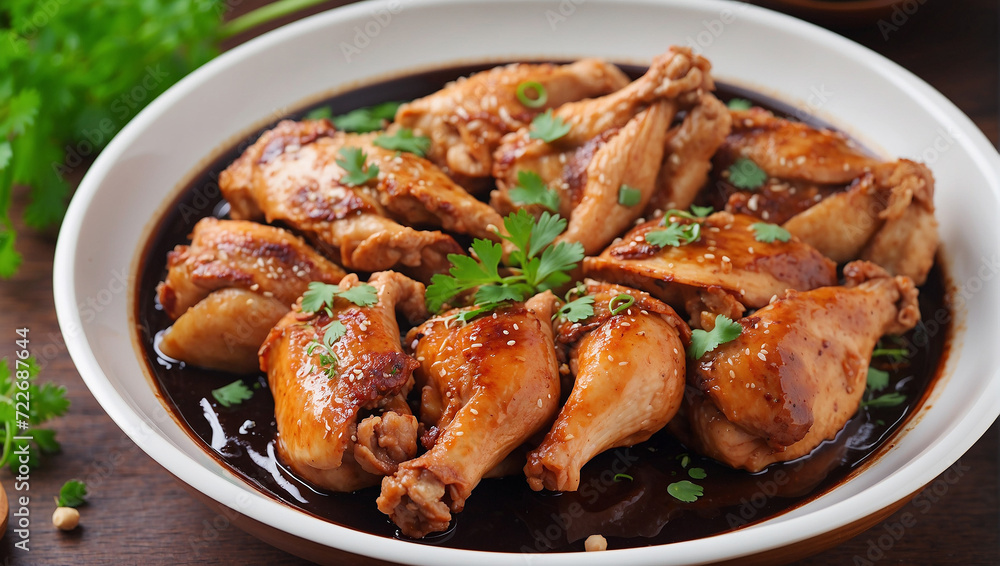 Tasty chicken soy sauce in bowl