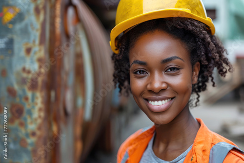 Afro woman wearing Construction worker uniform for safety on site