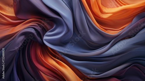 Capture the beauty of time-lapse patterns on slick blue and orange fabric, featuring surrealistic overtones, slumped textures, and gorgeous purple and brown hues.