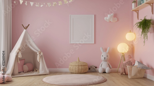 Poster mockup in children room interior. Generative AI