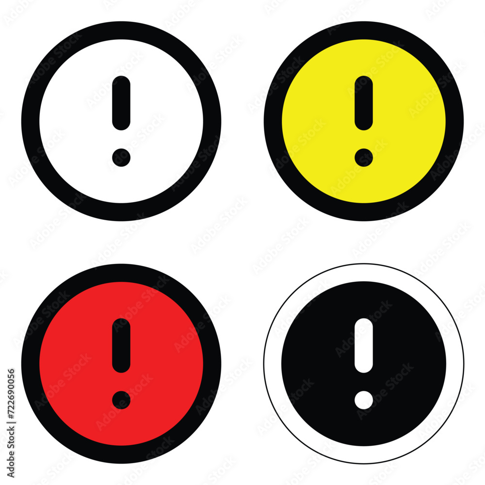 exclamation mark of various different colors yellow red outline black circle octagon alert warning traffic icon sign vector flat design for website app mobile UI exclamation mark of various different colors yellow red outline black circle octagon alert warning traffic icon sign vector flat design for website app mobile UI