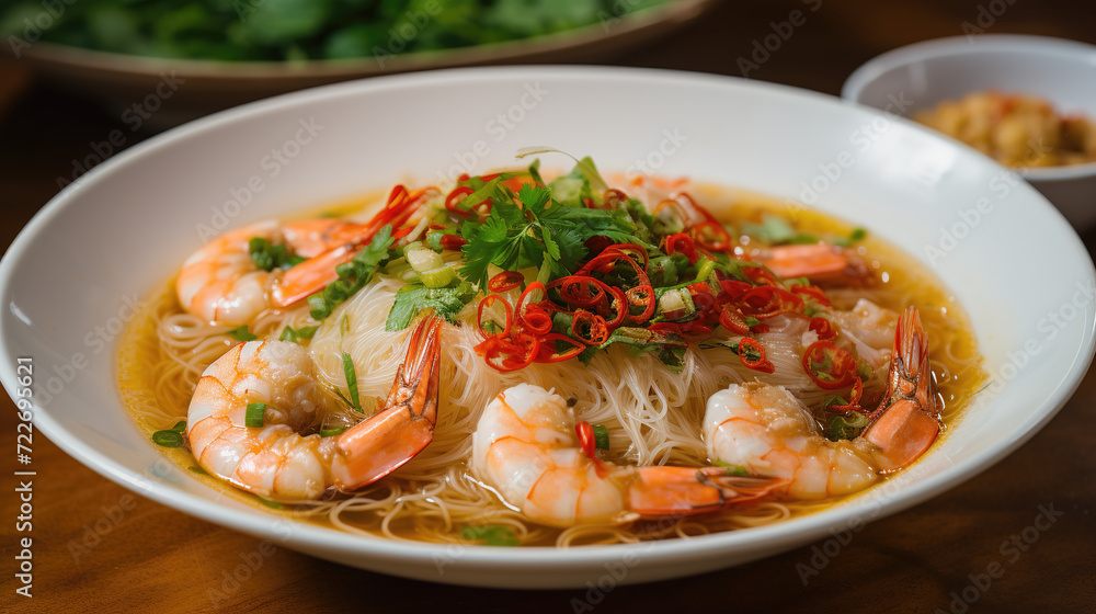 Asian ramen soup with shrimps, egg, noodle and spices. Asian ramen soup with shrimps, egg, noodle and spices.