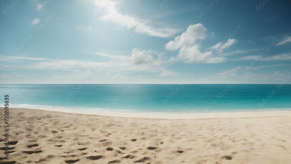 A pretty beach found in a warm place with smooth, light-colored sand and very clear, blue-green water.. Creative resource