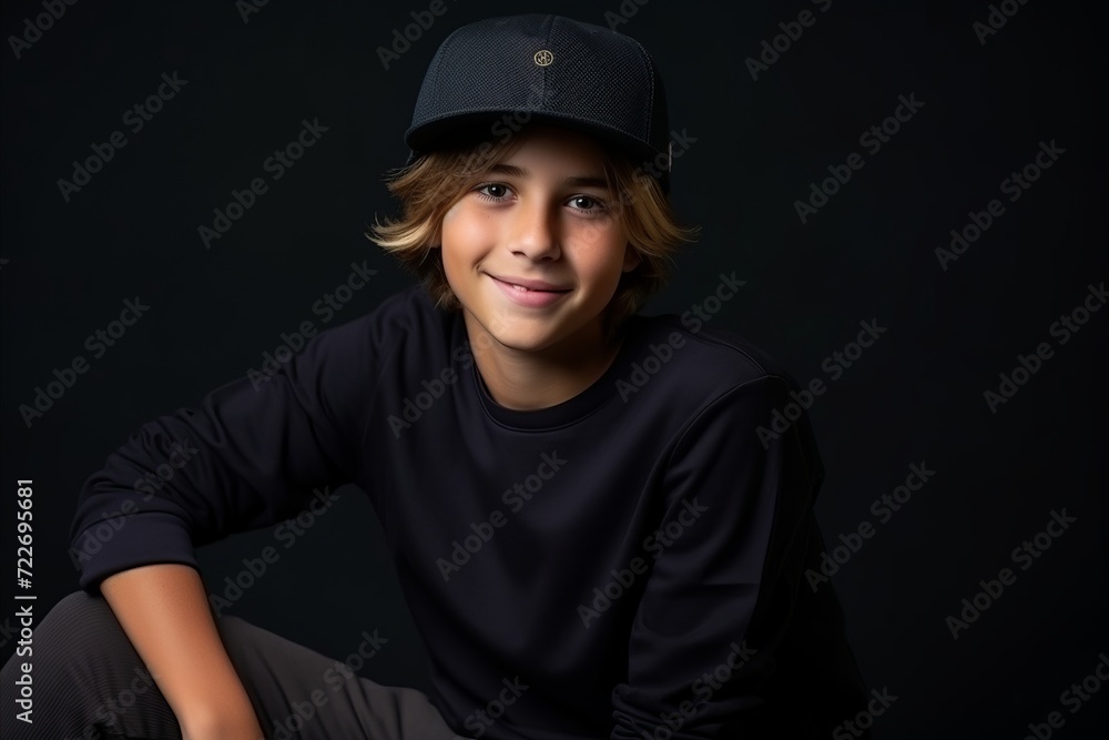 portrait of a young boy in a cap on a dark background portrait of a young boy in a cap on a dark background
