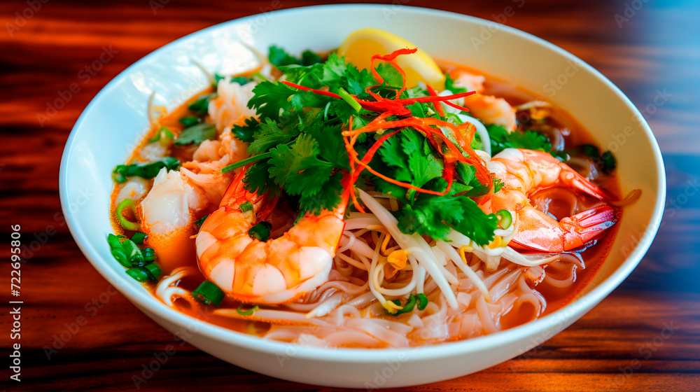 Asian ramen soup with shrimps, egg, noodle and spices. Asian ramen soup with shrimps, egg, noodle and spices.