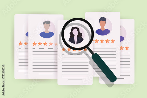 Human resource management and hiring concept. Job interview, recruitment agency vector illustration 3D