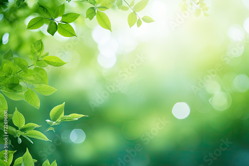 Green leaves, blurred backgrounds with bokeh, free space and nature.