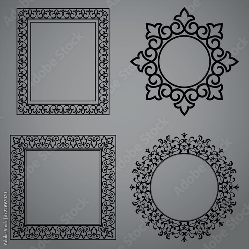 Set of decorative frames Elegant vector element for design in Eastern style, place for text. Floral black and gray borders. Lace illustration for invitations and greeting cards