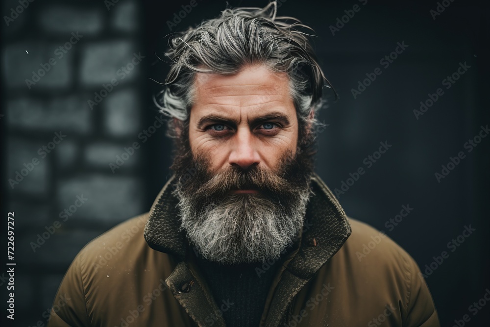 Portrait of a handsome man with long gray beard and mustache. Portrait of a handsome man with long gray beard and mustache.